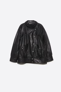 Black leather jacket with volume
