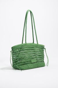 Large emerald plaited leather shopper bag