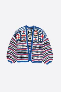 Blue multicolor crochet balloon cardigan