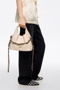 Small ivory leather plaited handle Paper bag