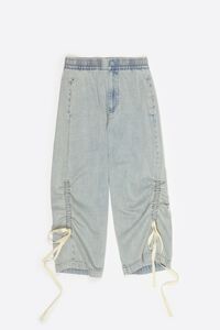 Light blue denim joggers with gathering