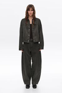 Washed brown striped denim jacket