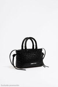 Black plaited leather mini bag