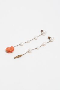 Pearl earrings with ceramic fish and seashell