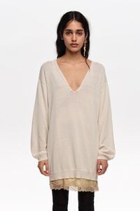 Ivory cotton V-neck sweater
