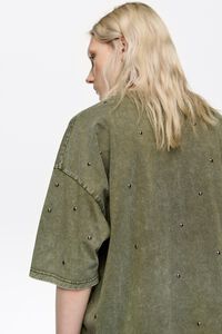 Green studded cotton T-shirt