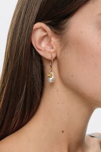 Medium gold bee and pearl hoop earrings