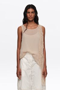 Sand strappy top with frayed edge strips