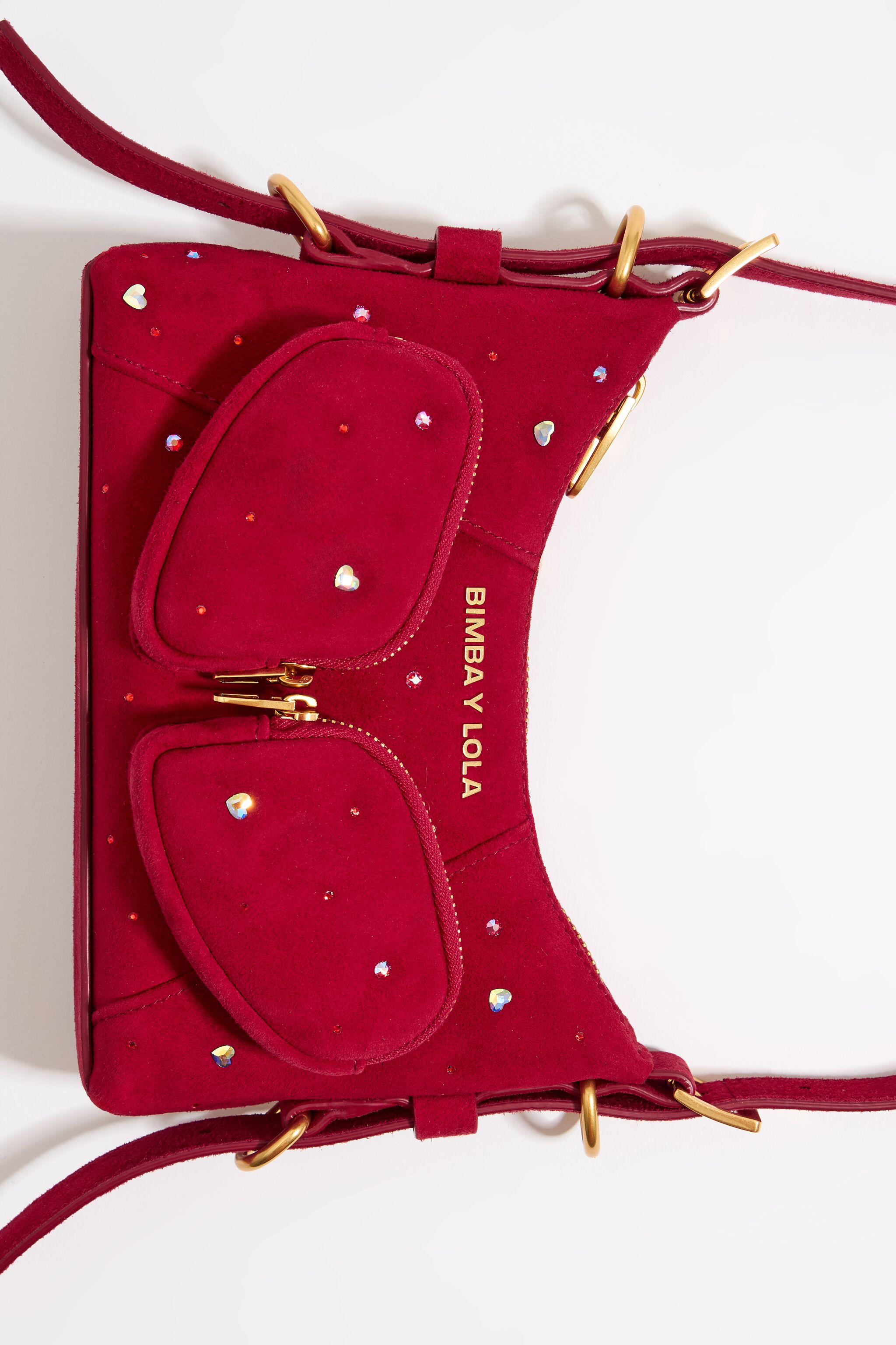 Mini red leather Swarovski Pocket slouch bag
