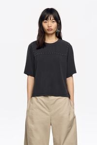 Washed black metal studded boxy T-shirt