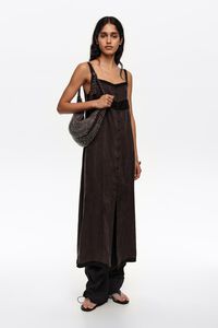 Washed black A-line dress with buttons and lace