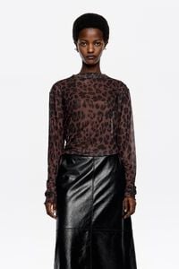 Ruched tulle T-shirt Leopard Big dark brown