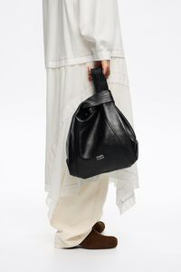 Medium black leather Paper bag