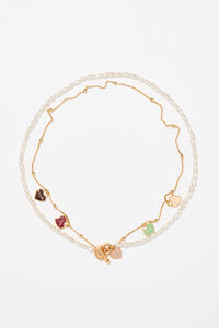 Gold-tone chain and pearl heart logo double-layer necklace