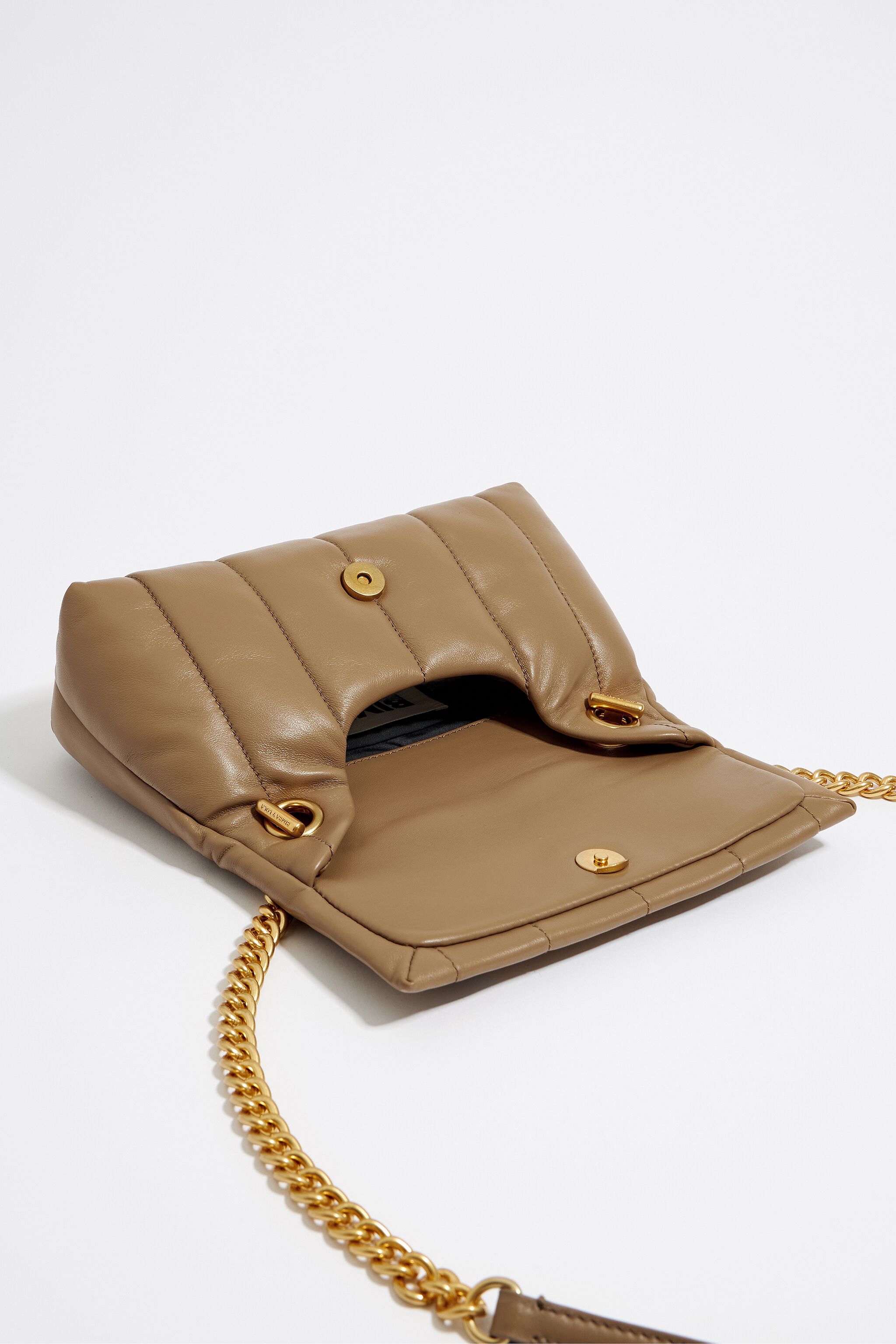 Small dark taupe nappa leather flap bag