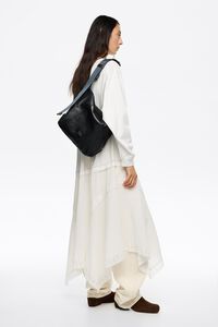 Medium black leather Paper bag