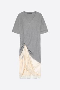 Gray melange two-material T-shirt dress with knot