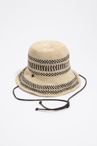 Natural and black ikat raffia-effect hat