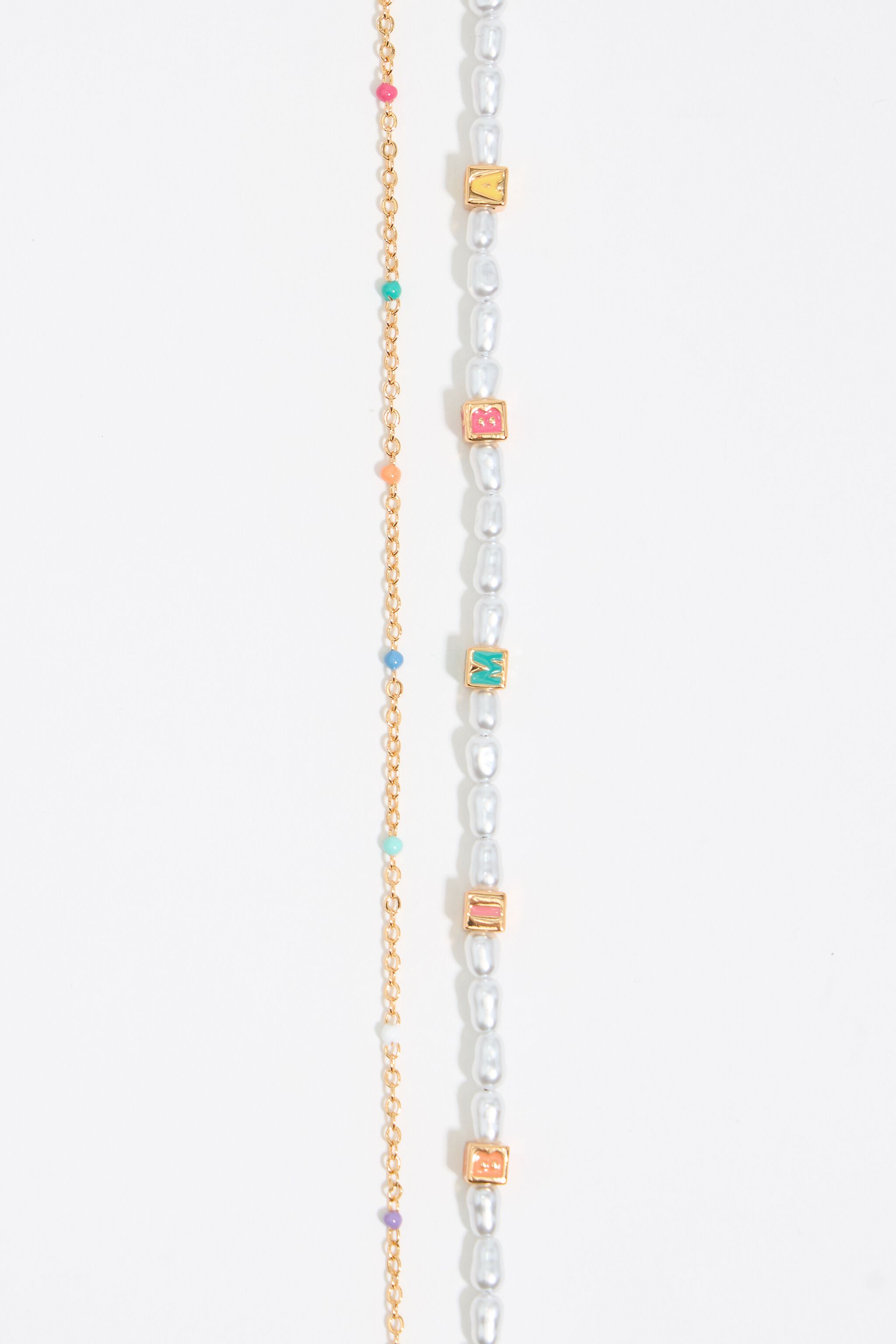 【BIMBA Y LOLA】2連チェーンネックレス BIMBA Y LOLA】チェーン×ガラスパール2連ネックレス (BIMBA Y