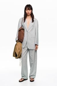 Light gray oversize tailored jacket with stripes