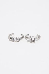 Set of 2 dark silver mini crystal heart rings
