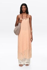 Orange washed linen lace midi dress