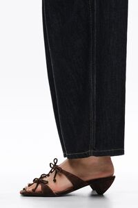 Tartan print suede heeled sandal with bows