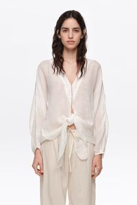 White ramie maxi bow cape shirt