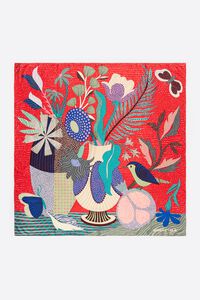 Red pointillist still life scarf