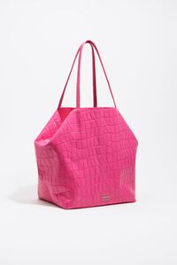 Large leather shopper bag in fuchsia mock croc