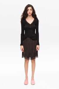 Washed black lace mini skirt