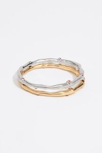 Set of 2 gold and silver textured metal bracelets with crystals