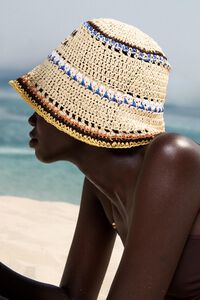 Natural and multicolor strips paper raffia hat