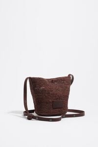 Small walnut raffia plaited bag