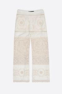 Ecru trousers with embroidery and openwork