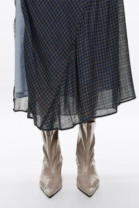 Blue checked layered dress with ruching