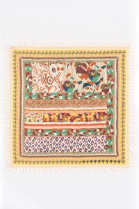 Yellow ikat flower patchwork shawl