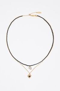 Double black crystals and pearl necklace