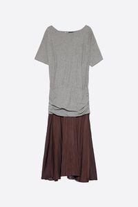 Gray melange two-material ruched dress with a flared hem
