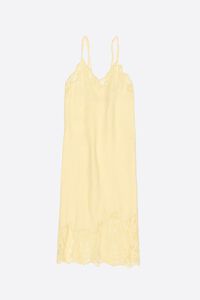 Light yellow washed linen lace V-neck dress