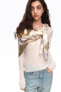 Cream romantic flowers patchwork scarf