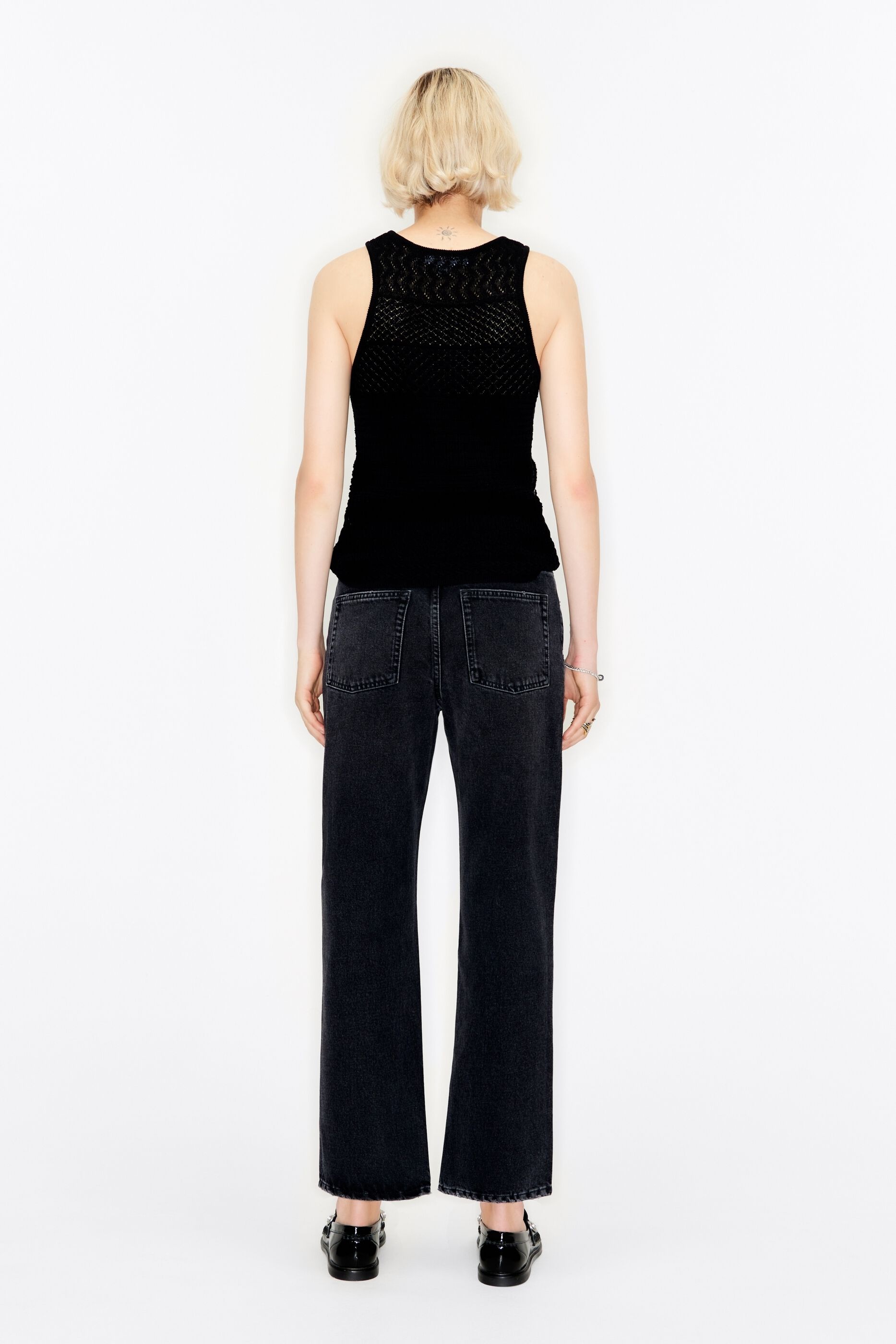 STRAIGHT CROPPED Washed black jeans