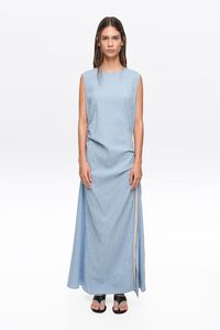 Sleeveless dress with blue striped overlay strap
