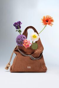 Chestnut large suede Paper bag