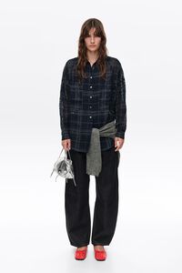 Navy checked linen shirt