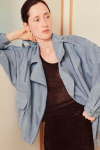 Light blue suede double-breasted jacket