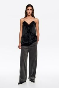 Lead gray corduroy barrel leg trousers