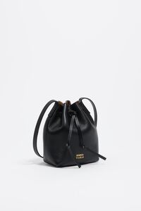 Small black leather Carlino bucket bag