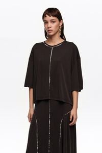 Faded black fluid T-shirt with sequins