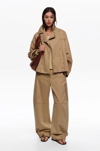 Camel washed double-breasted jacket